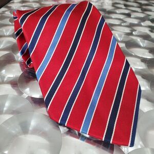 XMI for Nordstrom Mens Tie Silk Hand Sewn Striped Italy Red Blue‎ USA Old Money